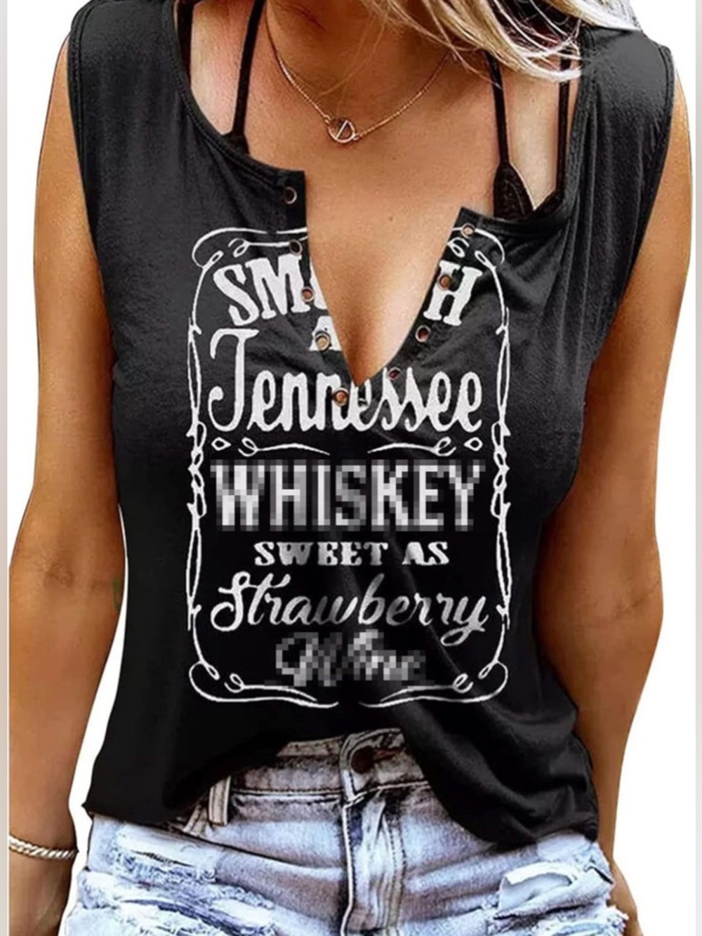 Tennessee Whiskey Lace-Up V-Neck Tank | Country Concert Graphic Tee 🤠 LAST ONE